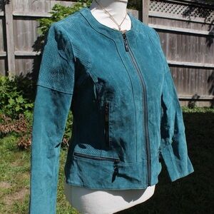 Teal Suede Zip-Front Women's Jacket